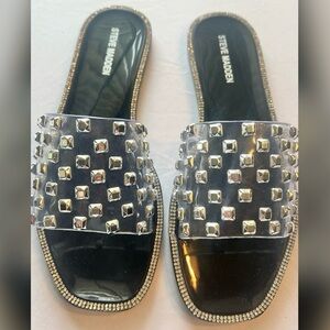 NWOT-Steve Madden Jynn Clear Black Studded Rhinestone Slide jelly Sandals Size 8